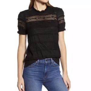 NWT Lucky Brand Lacy Puff-Sleeve Top Lucky Black L $79